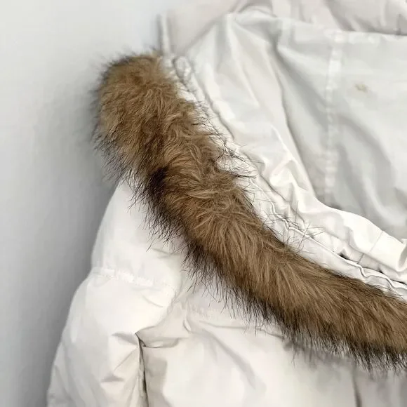Giacca Puffer Jacket Winter Fur Lining White Brown Warm Coat Snow Jacket Size L - Picture 3 of 9